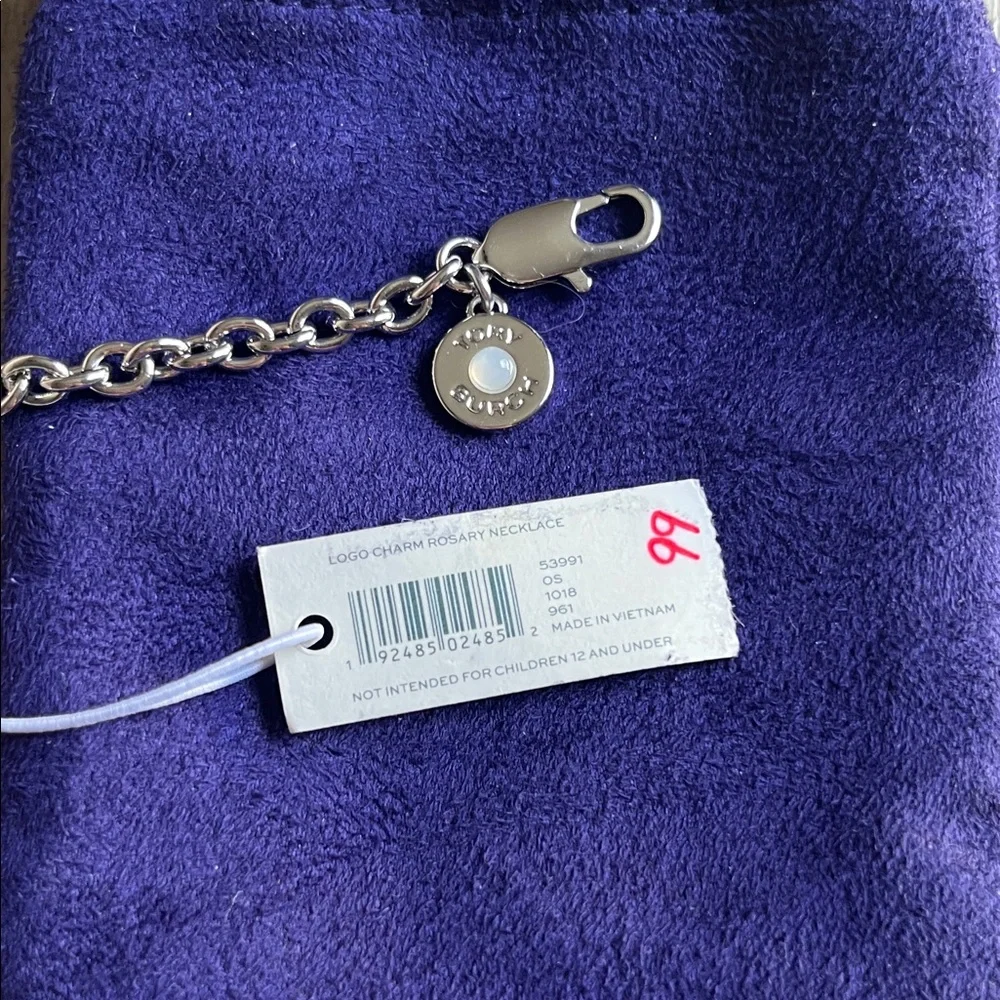 Tory Burch Charm Rosary Necklace Elegant Silver and Gold tone.